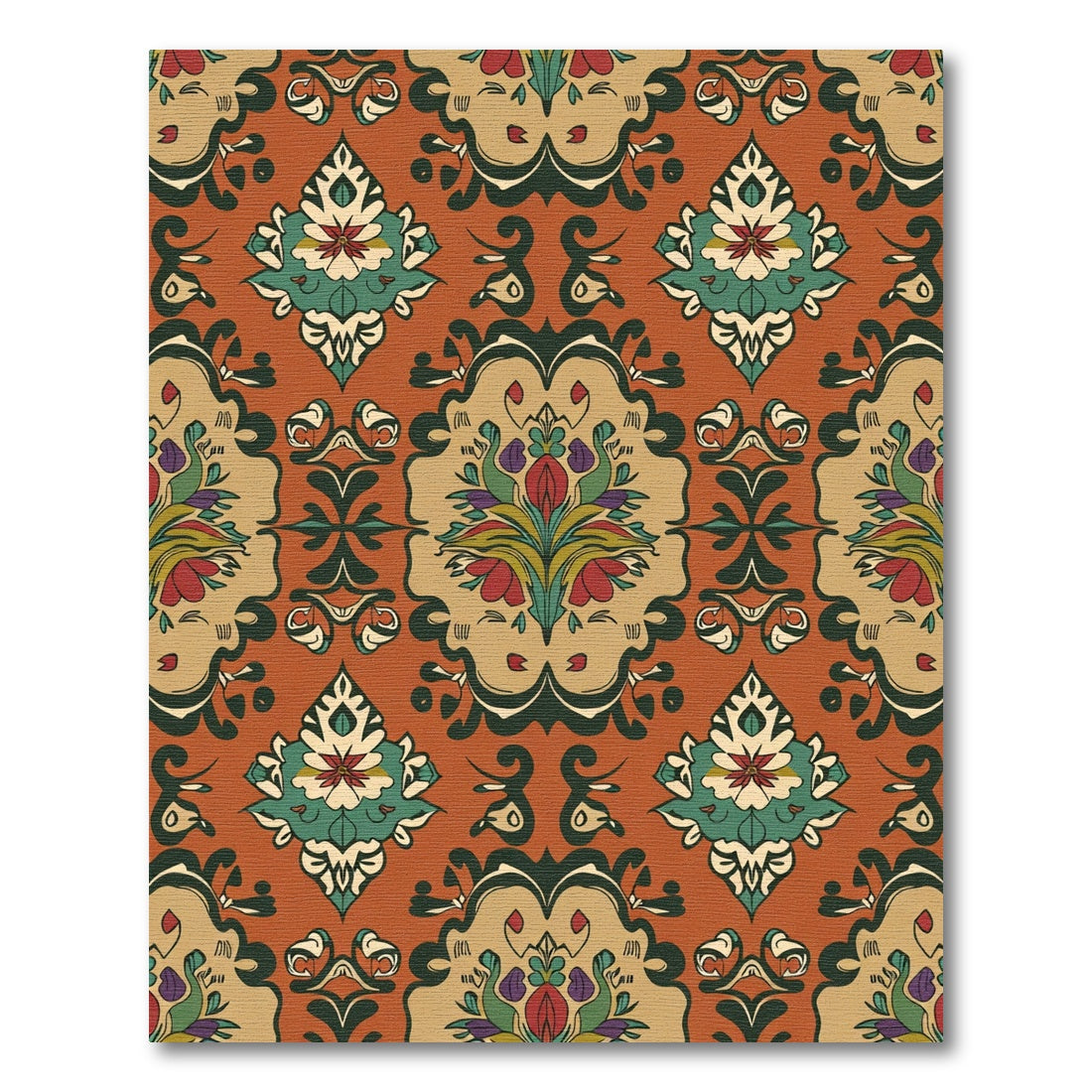 Rich Amber Floral Damask Accent Rug