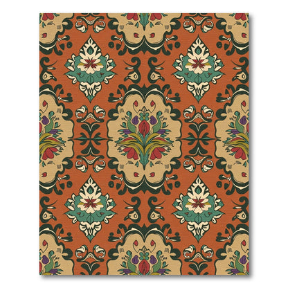 Rich Amber Floral Damask Accent Rug