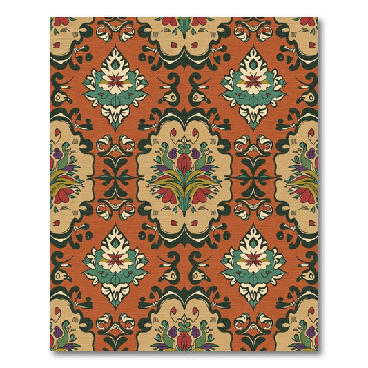 Rich Amber Floral Damask Accent Rug