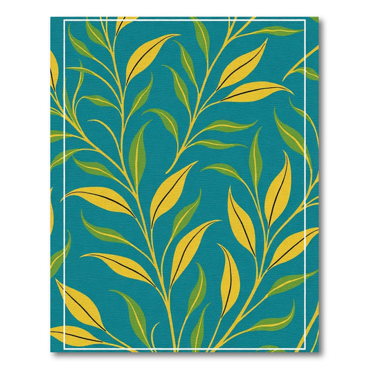 Teal Yellow Botanical Branching Foliage Rug