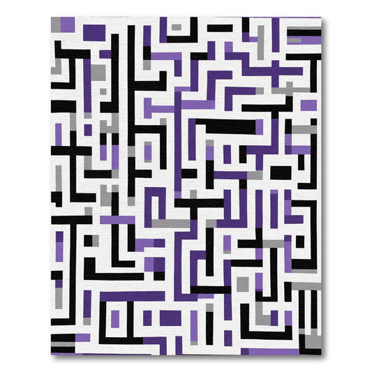 Purple Black Gray Geometric Maze Rug
