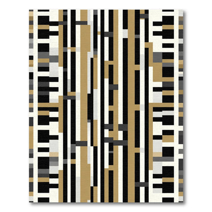 Modern Gold Black Striped Rectangles Rug