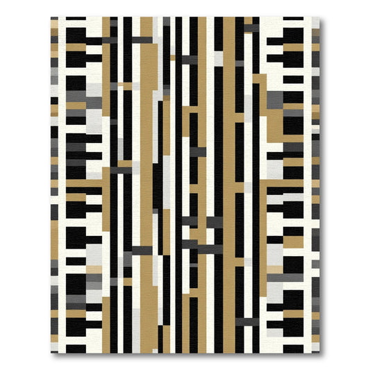 Modern Gold Black Striped Rectangles Rug