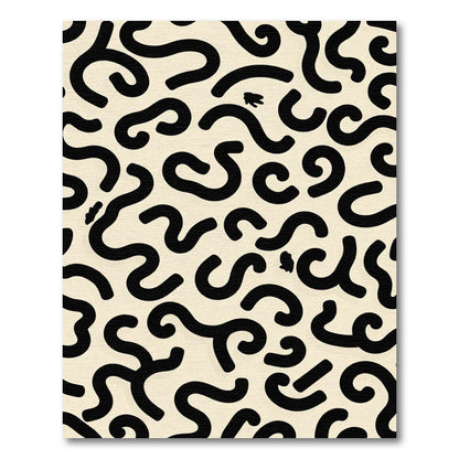 Bold Black Swirls Cream Background Rug