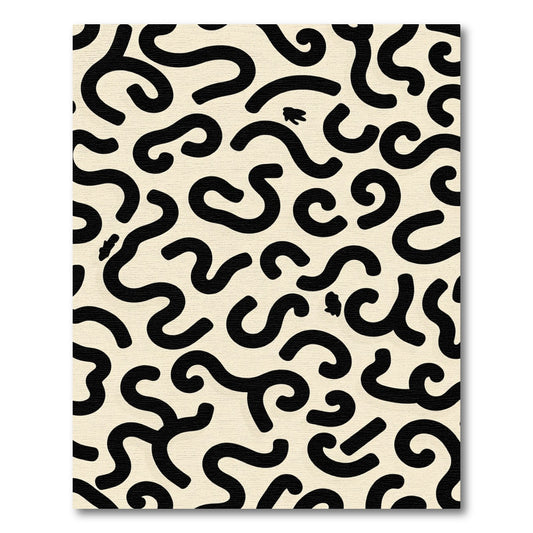 Bold Black Swirls Cream Background Rug