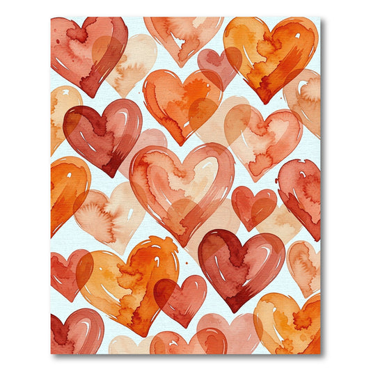 Romantic Watercolor Hearts Warm Hues Rug