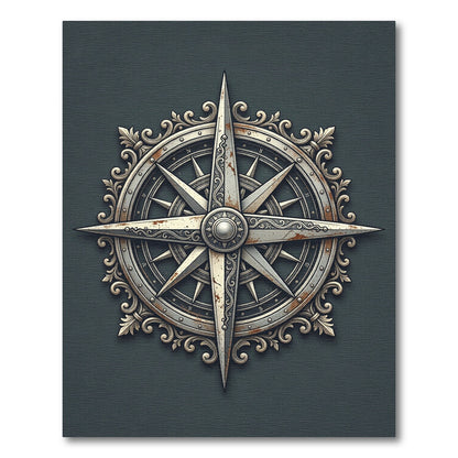 Ornate Metallic Compass Rose Medallion Rug