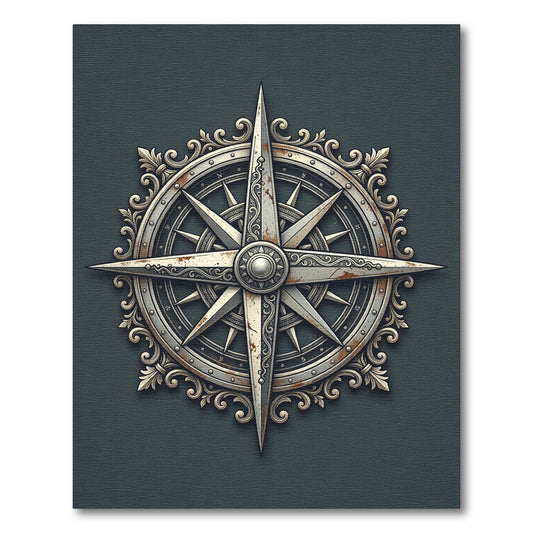Ornate Metallic Compass Rose Medallion Rug