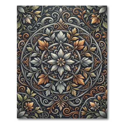 Silver and Gold Ornate Floral Mandala Rug