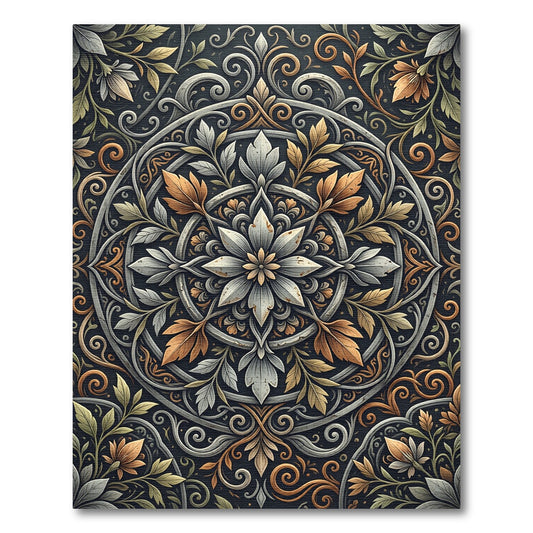 Silver and Gold Ornate Floral Mandala Rug