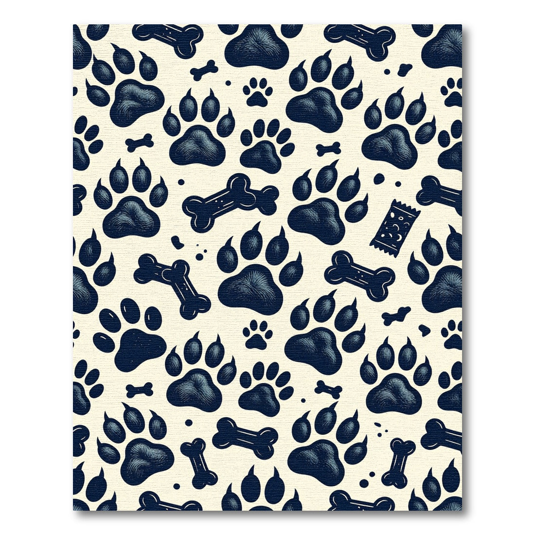 Dark Navy Paw And Bone Illustration Rug