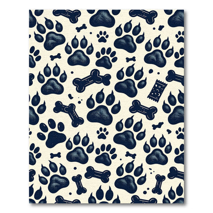 Dark Navy Paw And Bone Illustration Rug