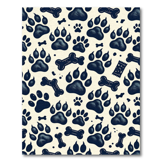 Dark Navy Paw And Bone Illustration Rug