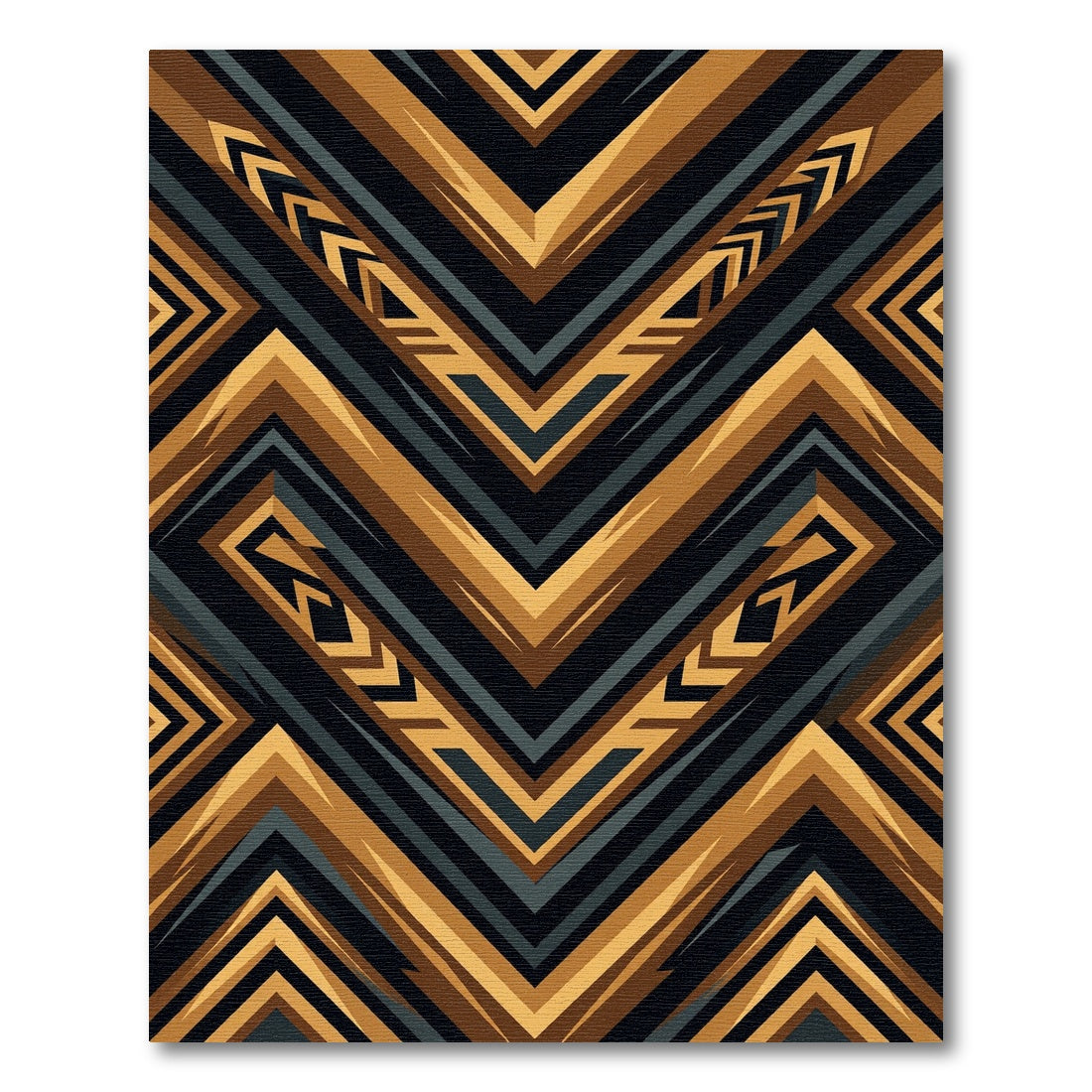 Gold and Charcoal Geometric Chevron Rug