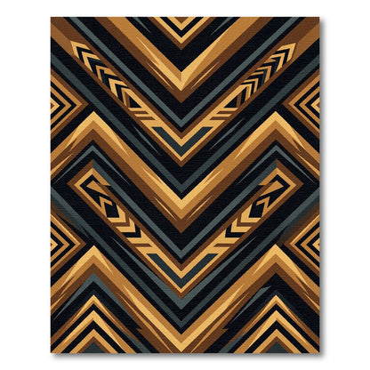 Gold and Charcoal Geometric Chevron Rug