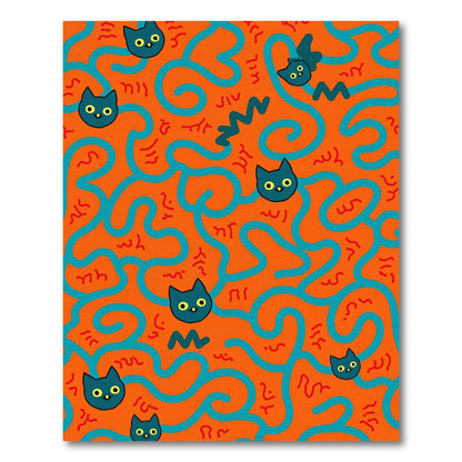 Whimsical Teal Cat Maze Rug