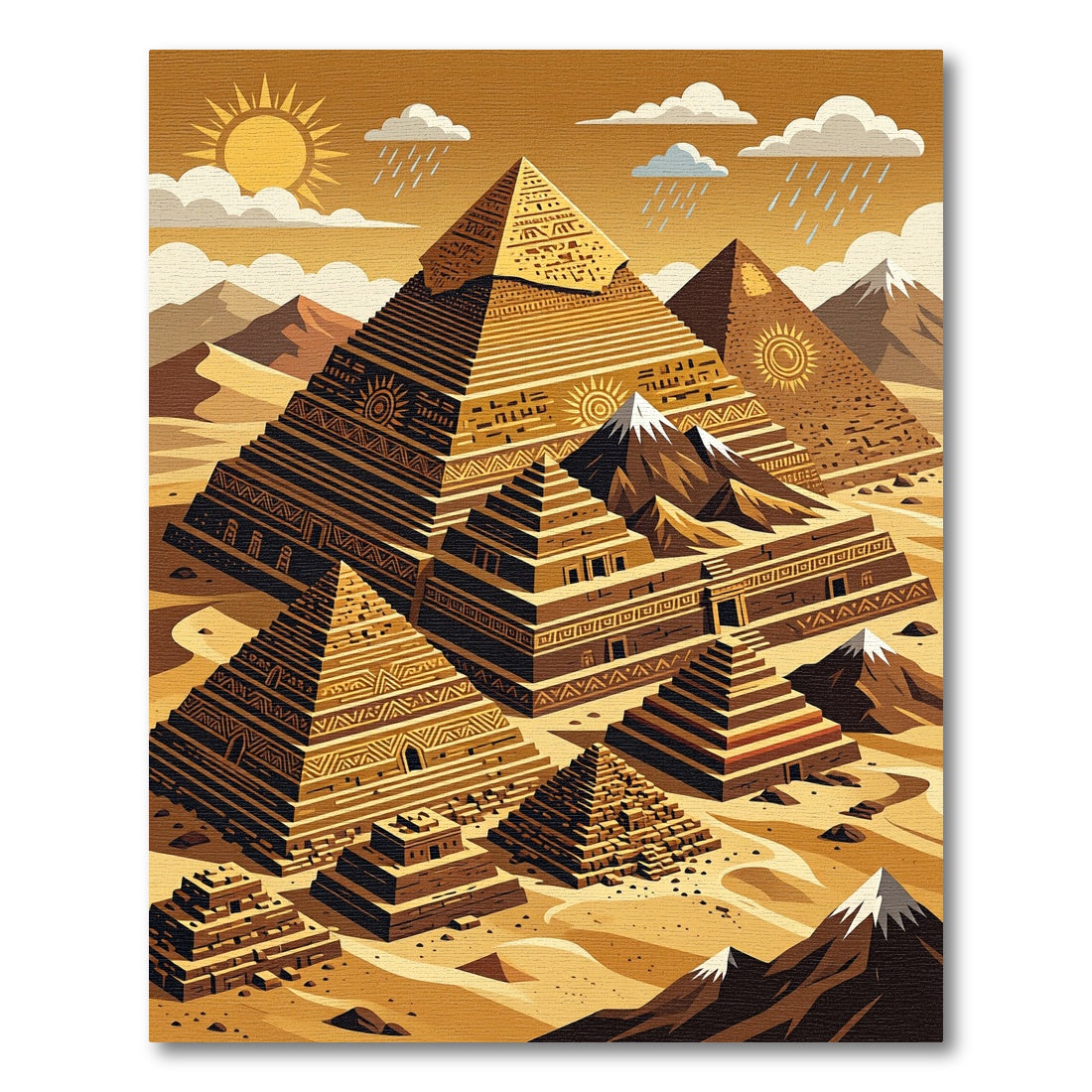 Golden Ancient Pyramid Sun Horizon Earthy Rug