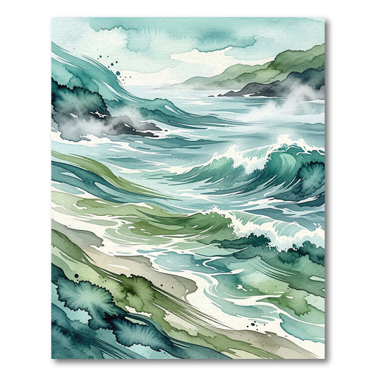 Serene Teal Coastal Ocean Wave Abstract Rug