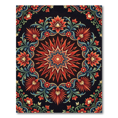 Vibrant Crimson Floral Mandala Medallion Rug