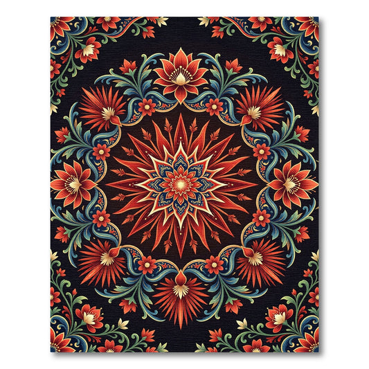 Vibrant Crimson Floral Mandala Medallion Rug