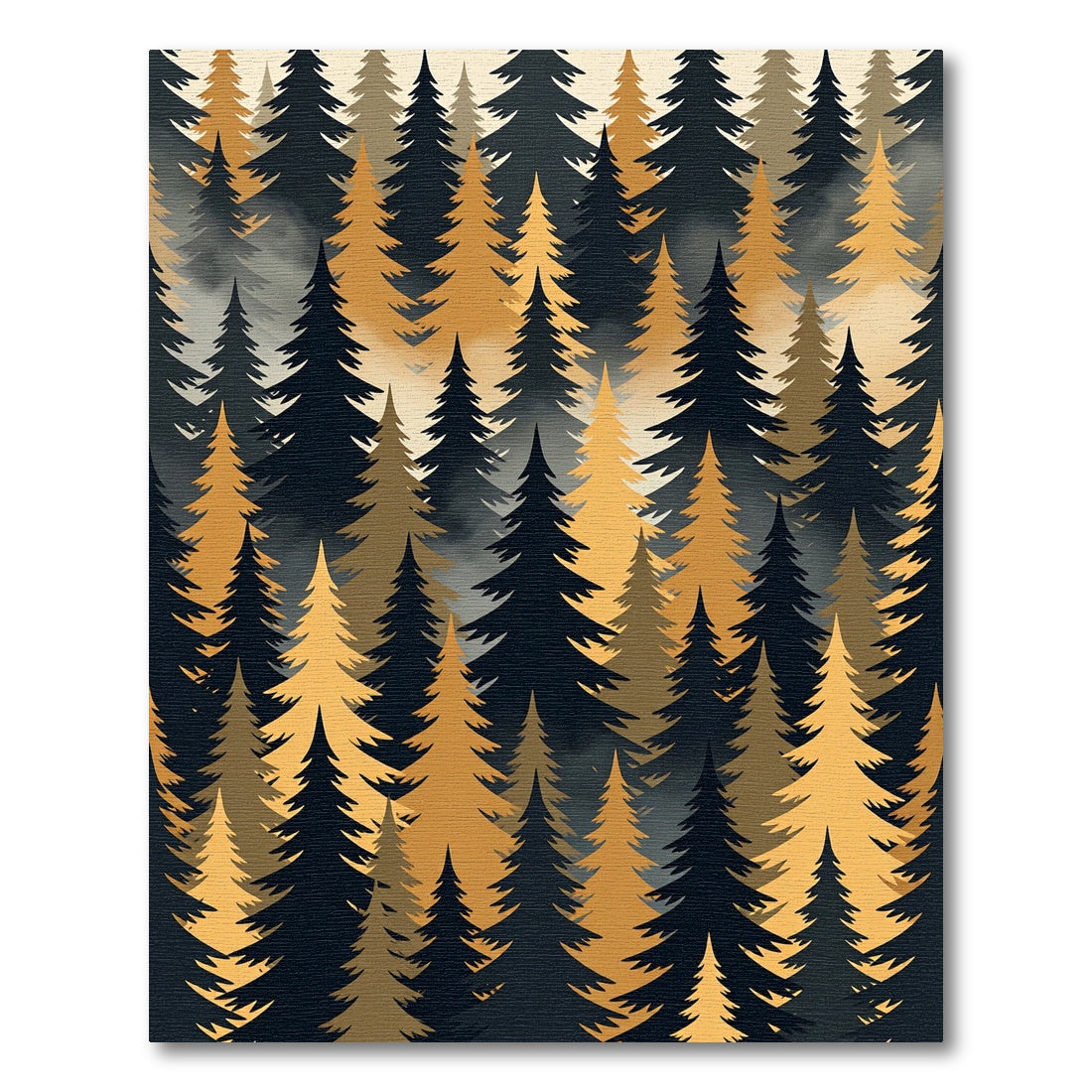 Golden Foggy Pine Forest Silhouette Rug
