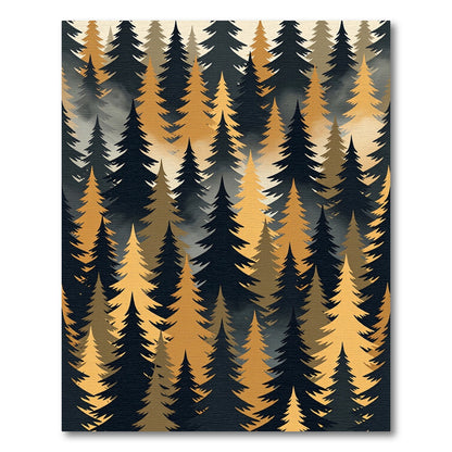 Golden Foggy Pine Forest Silhouette Rug