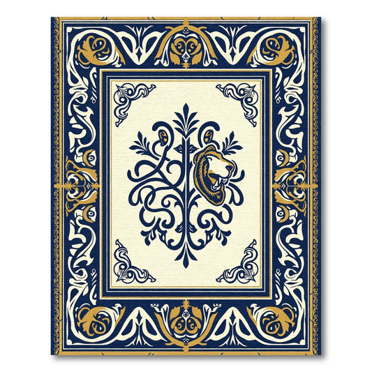 Navy Gold Lion Crest Border Rug