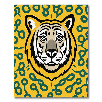 Bold Tiger Face Yellow Green Abstract Rug