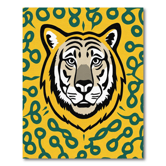 Bold Tiger Face Yellow Green Abstract Rug