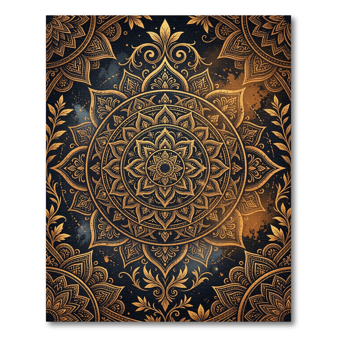Golden Mandala Medallion on Midnight Navy Rug