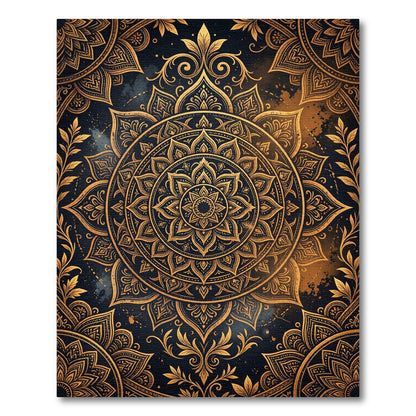 Golden Mandala Medallion on Midnight Navy Rug