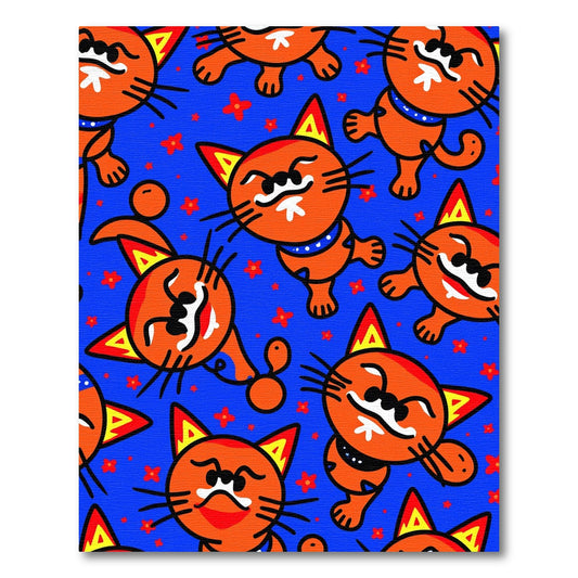 Orange Whimsical Happy Cat Collage Rug