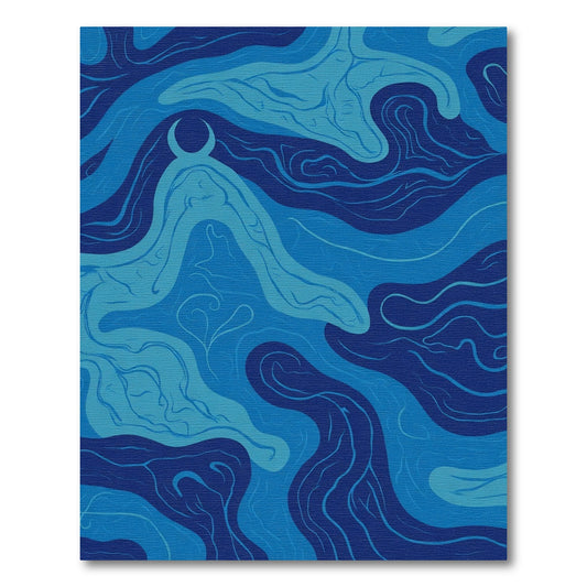 Deep Blue Wavy Organic Flow Rug