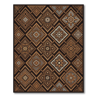 Ornate Brown Geometric Medallion Repeat Rug