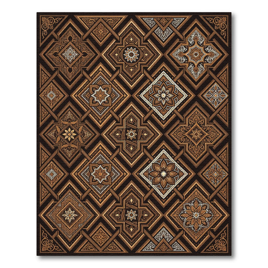 Ornate Brown Geometric Medallion Repeat Rug