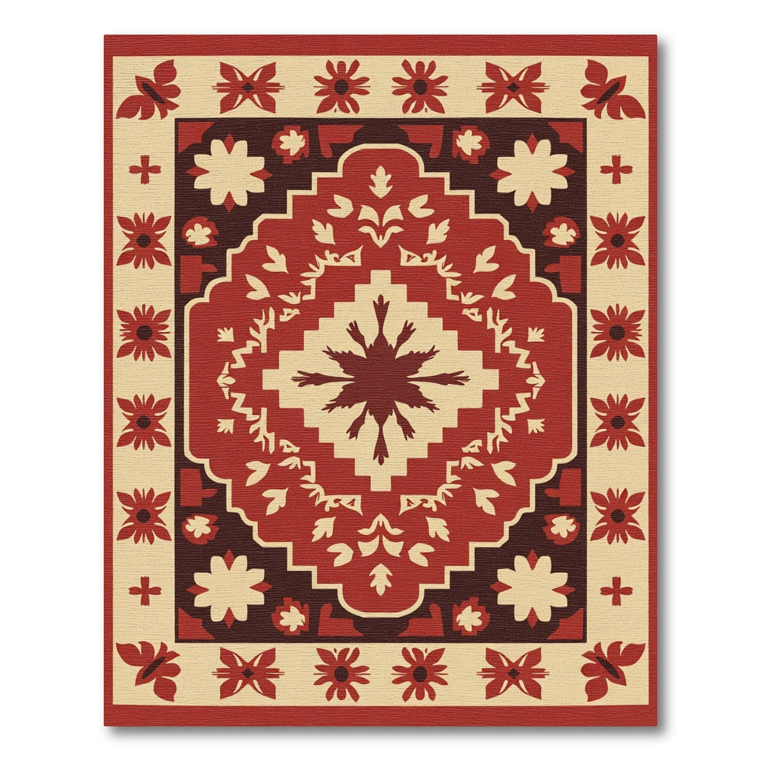 Crimson Floral Border Medallion Rug