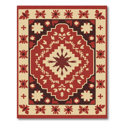 Crimson Floral Border Medallion Rug