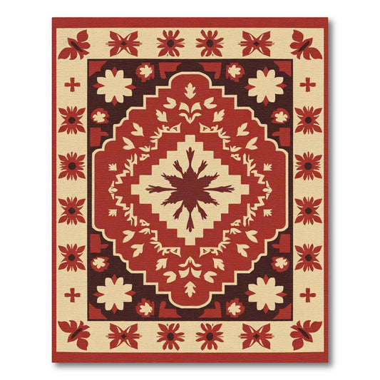 Crimson Floral Border Medallion Rug