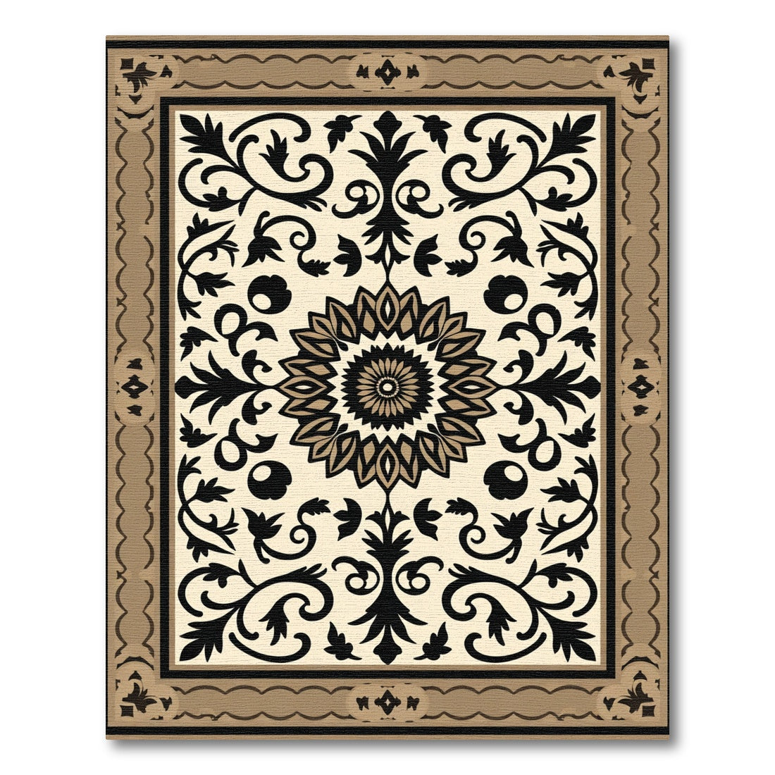 Brown and Gold Floral Medallion Rug