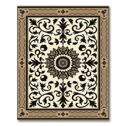 Brown and Gold Floral Medallion Rug
