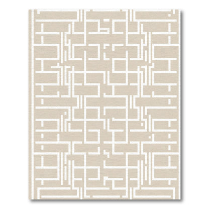 Beige White Geometric Maze Rug