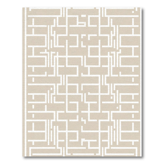 Beige White Geometric Maze Rug