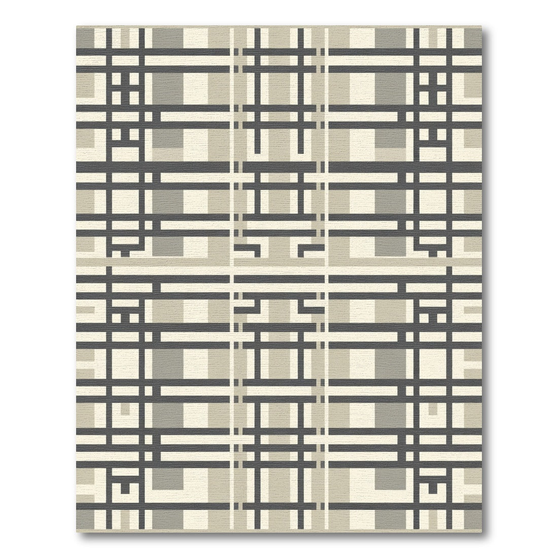 Neutral Plaid Geometric Grid Rug