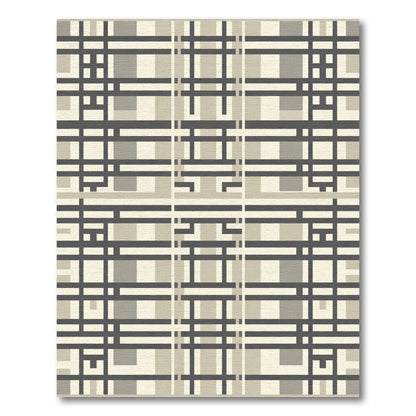 Neutral Plaid Geometric Grid Rug