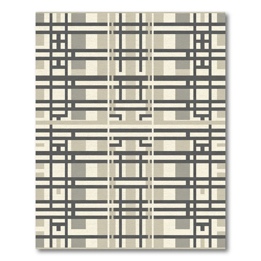 Neutral Plaid Geometric Grid Rug