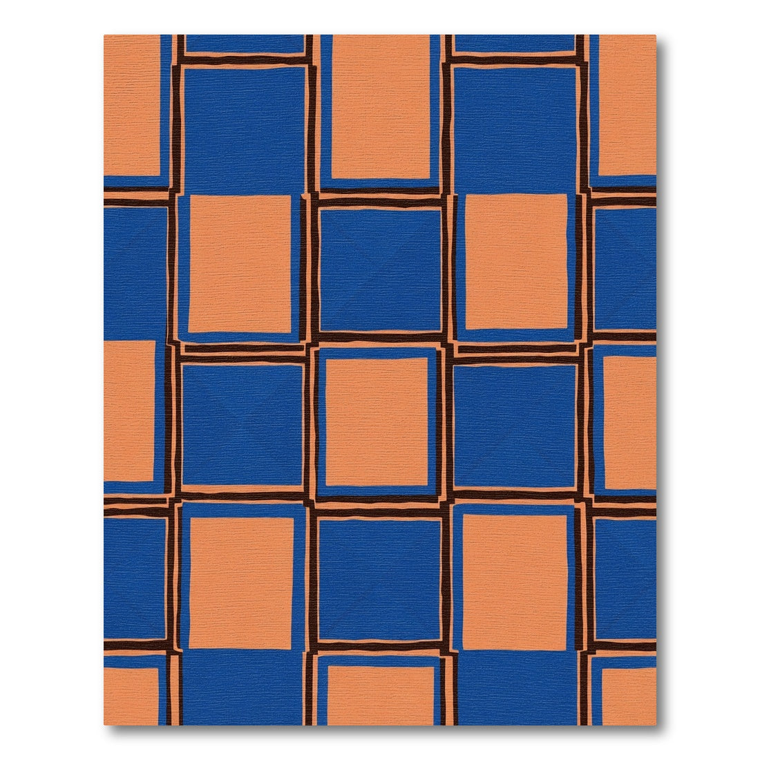 Bold Blue Coral Checkered Squares Rug
