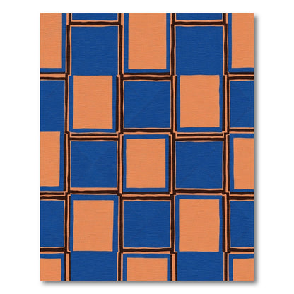 Bold Blue Coral Checkered Squares Rug