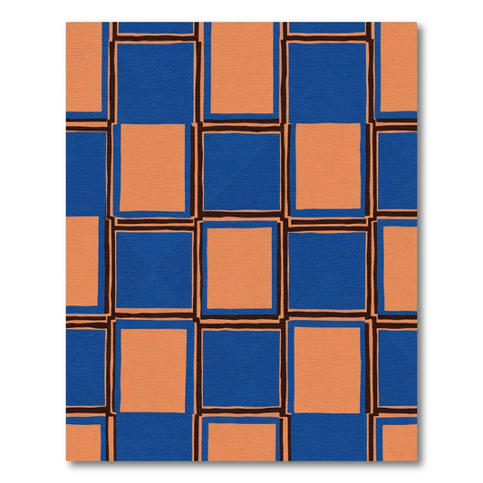 Bold Blue Coral Checkered Squares Rug