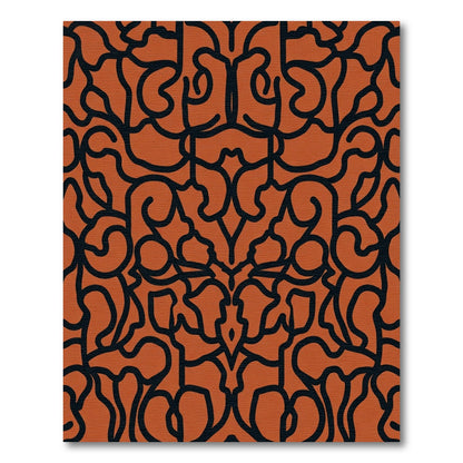 Symmetrical Orange Abstract Swirl Rug