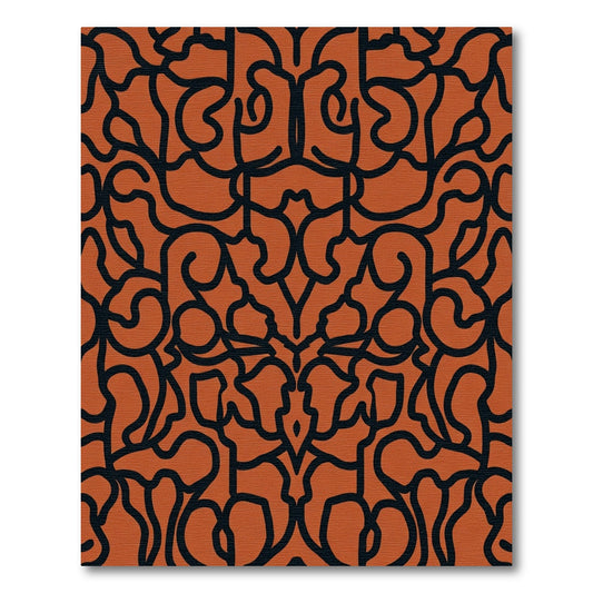 Symmetrical Orange Abstract Swirl Rug